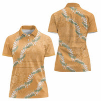 Aloha Pakalana and Puakenikeni Lei Women Polo Shirt Gold Hawaiian Pattern