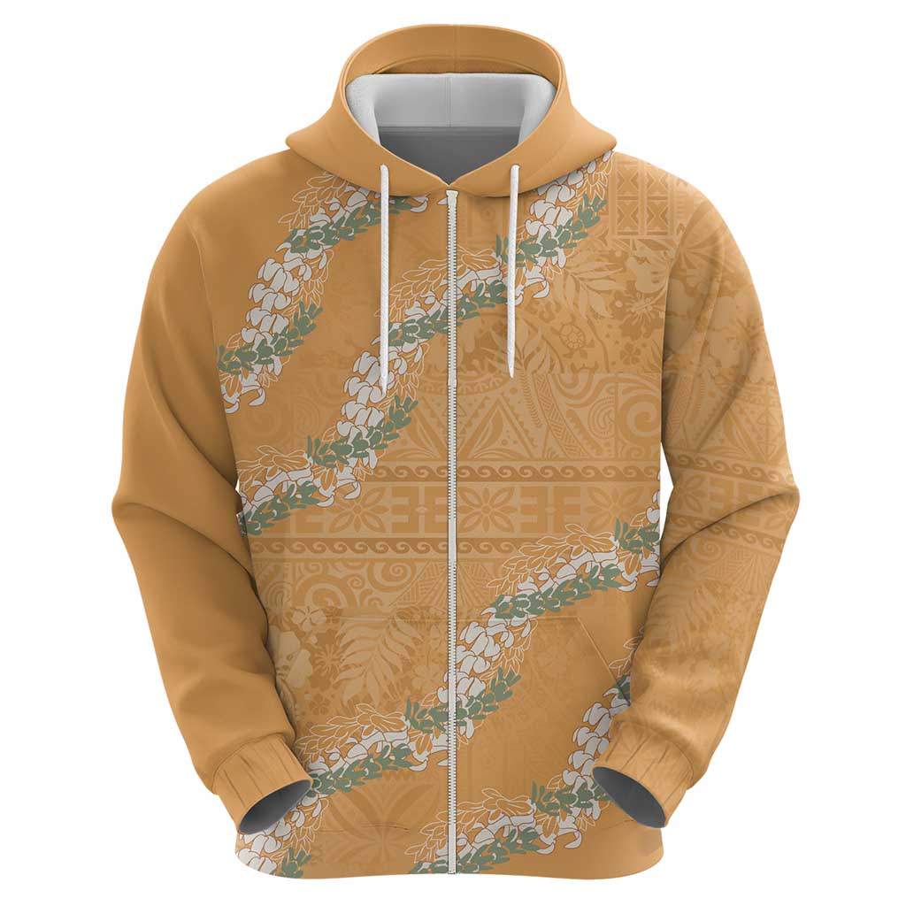 Aloha Pakalana and Puakenikeni Lei Zip Hoodie Gold Hawaiian Pattern