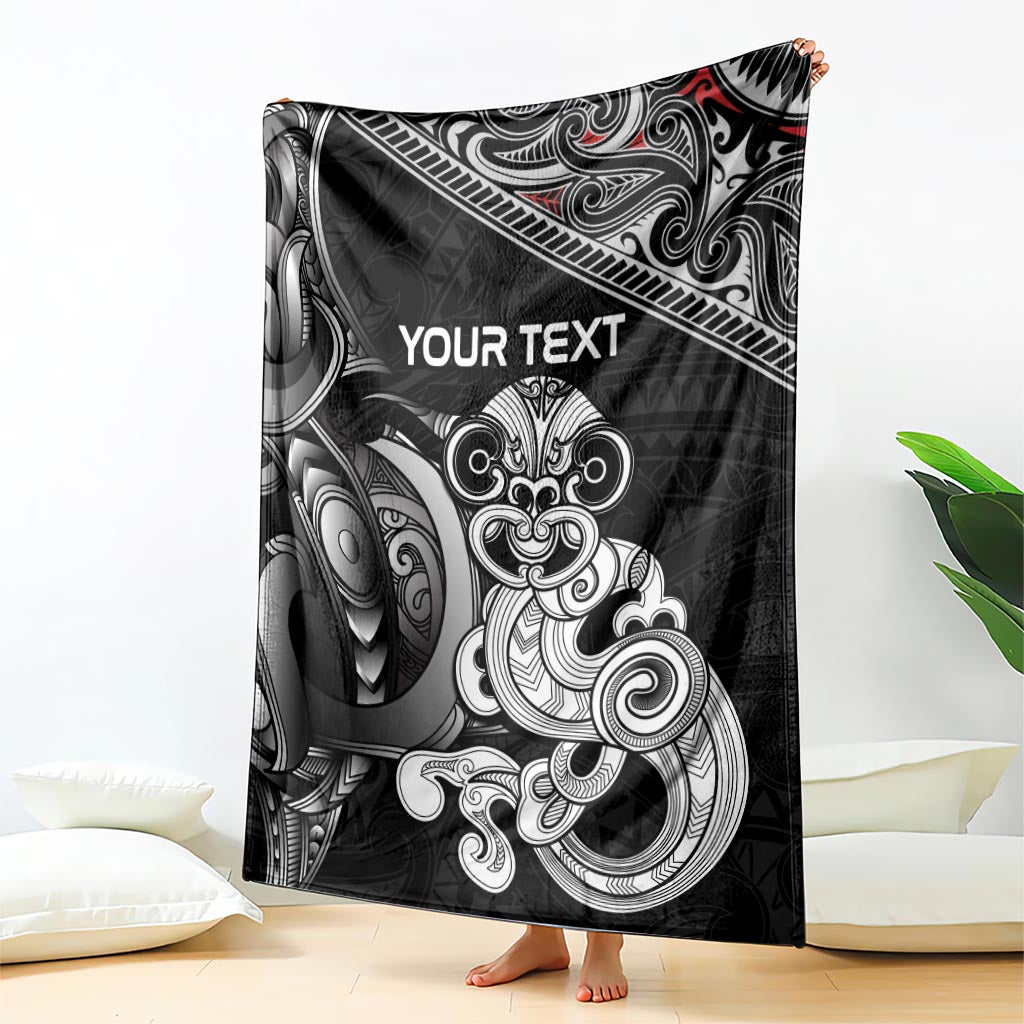 Personalised New Zealand Potae Pango Cricket Blanket Special Maori Hei Tiki Tribal Tattoo