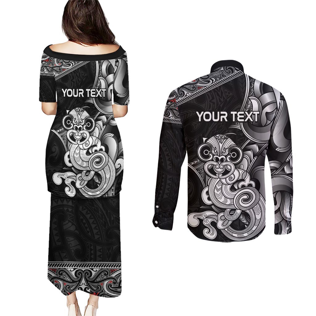 Personalised New Zealand Potae Pango Cricket Couples Matching Puletasi and Long Sleeve Button Shirt Special Maori Hei Tiki Tribal Tattoo