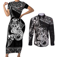 Personalised New Zealand Potae Pango Cricket Couples Matching Short Sleeve Bodycon Dress and Long Sleeve Button Shirt Special Maori Hei Tiki Tribal Tattoo
