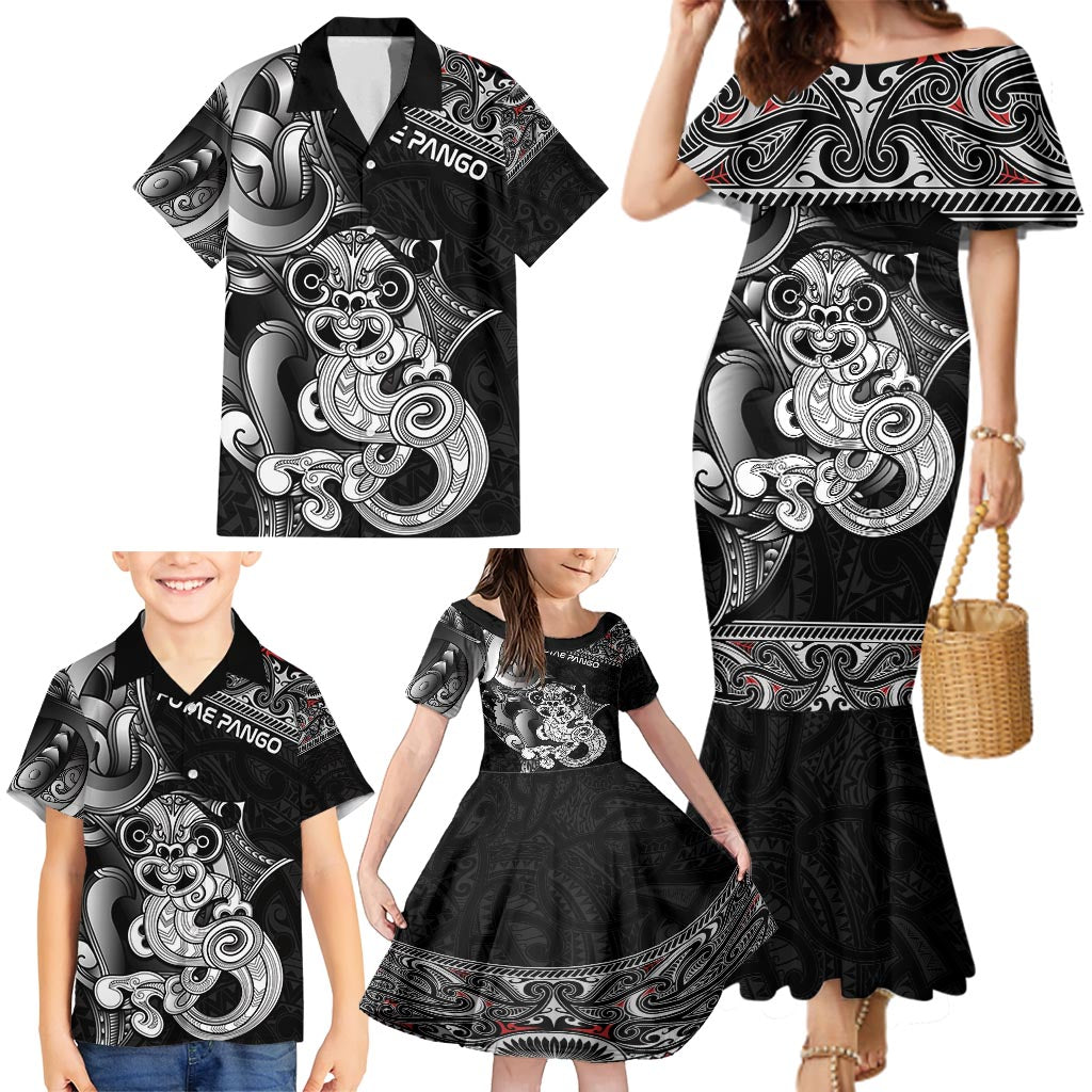 Personalised New Zealand Potae Pango Cricket Family Matching Mermaid Dress and Hawaiian Shirt Special Maori Hei Tiki Tribal Tattoo