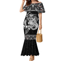 Personalised New Zealand Potae Pango Cricket Family Matching Mermaid Dress and Hawaiian Shirt Special Maori Hei Tiki Tribal Tattoo