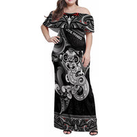 Personalised New Zealand Potae Pango Cricket Family Matching Off Shoulder Maxi Dress and Hawaiian Shirt Special Maori Hei Tiki Tribal Tattoo