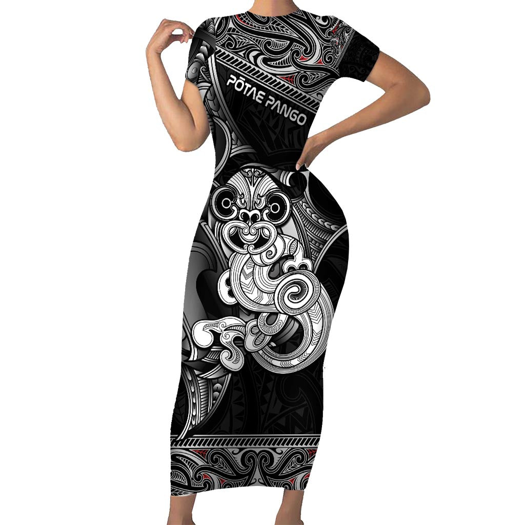 Personalised New Zealand Potae Pango Cricket Family Matching Short Sleeve Bodycon Dress and Hawaiian Shirt Special Maori Hei Tiki Tribal Tattoo