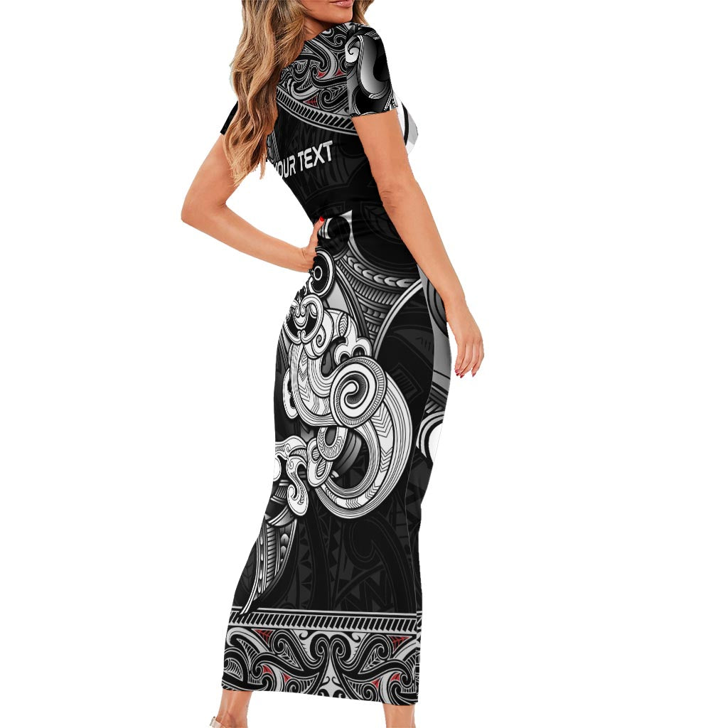 Personalised New Zealand Potae Pango Cricket Family Matching Short Sleeve Bodycon Dress and Hawaiian Shirt Special Maori Hei Tiki Tribal Tattoo