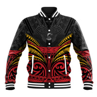 Custom Papua New Guinea Cricket Baseball Jacket PNG Emblem Mix Polyneisan Pattern LT9 Unisex Black - Polynesian Pride