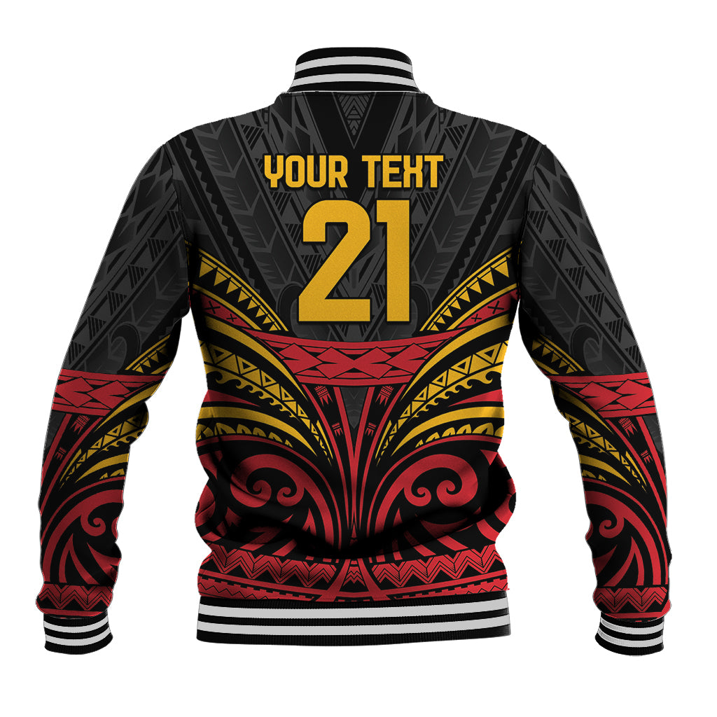 Custom Papua New Guinea Cricket Baseball Jacket PNG Emblem Mix Polyneisan Pattern LT9 - Polynesian Pride