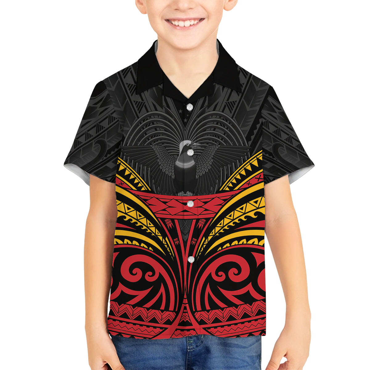 Custom Papua New Guinea Cricket Family Matching Tank Maxi Dress and Hawaiian Shirt PNG Emblem Mix Polyneisan Pattern