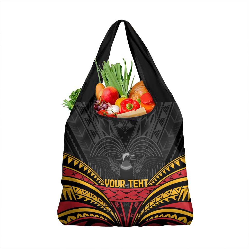 Custom Papua New Guinea Cricket Grocery Bag PNG Emblem Mix Polyneisan Pattern