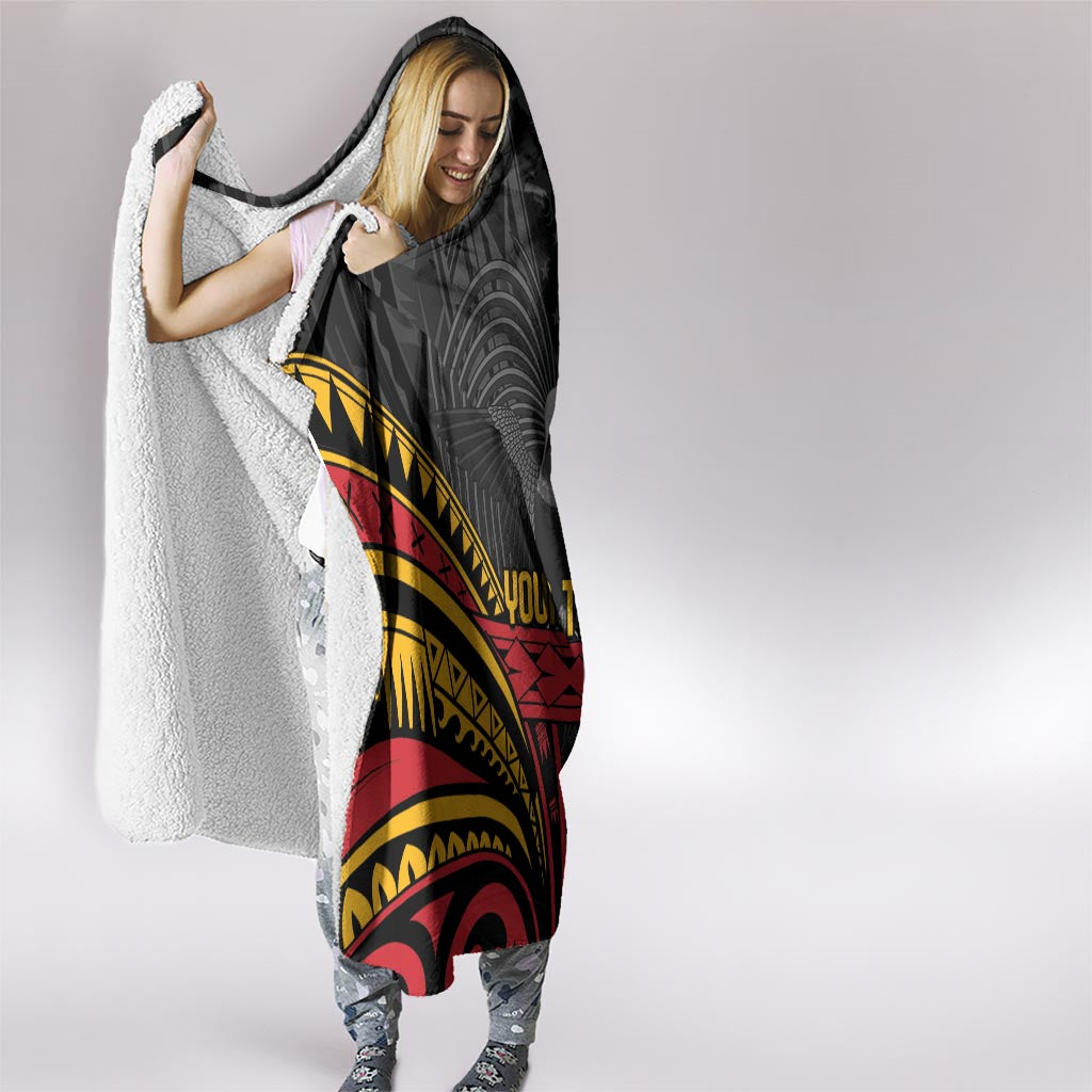 Custom Papua New Guinea Cricket Hooded Blanket PNG Emblem Mix Polyneisan Pattern