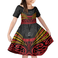 Custom Papua New Guinea Cricket Kid Short Sleeve Dress PNG Emblem Mix Polyneisan Pattern LT9 KID Black - Polynesian Pride