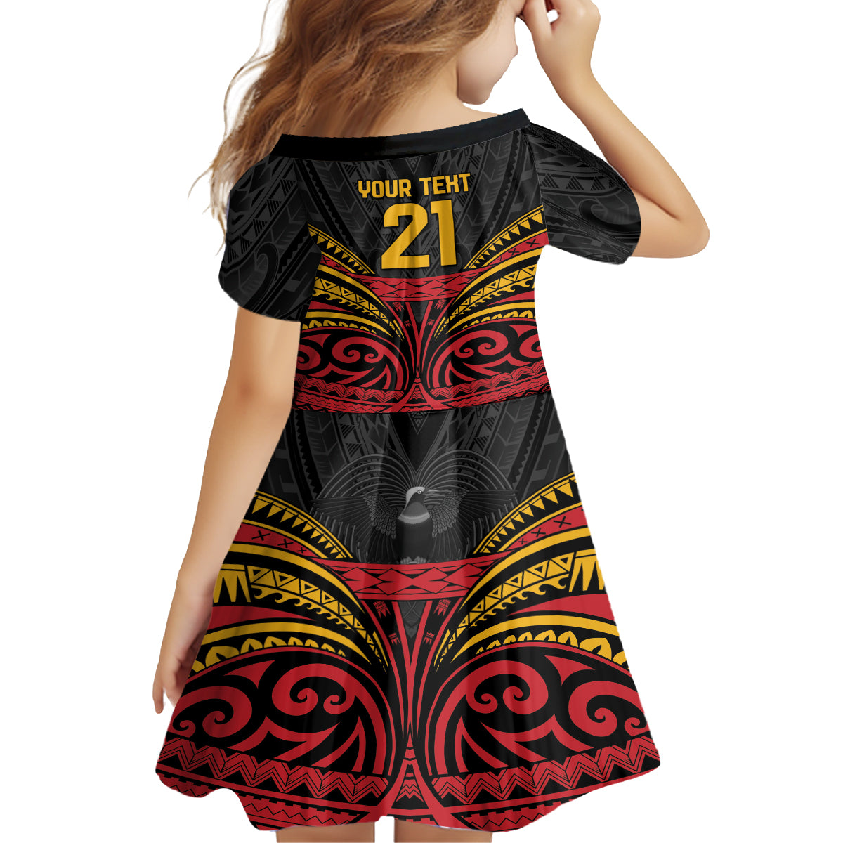 Custom Papua New Guinea Cricket Kid Short Sleeve Dress PNG Emblem Mix Polyneisan Pattern LT9 - Polynesian Pride