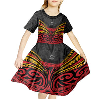 Custom Papua New Guinea Cricket Kid Short Sleeve Dress PNG Emblem Mix Polyneisan Pattern LT9 - Polynesian Pride