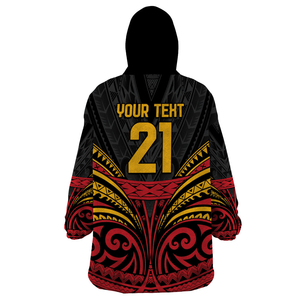 Custom Papua New Guinea Cricket Wearable Blanket Hoodie PNG Emblem Mix Polyneisan Pattern