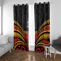 Custom Papua New Guinea Cricket Window Curtain PNG Emblem Mix Polyneisan Pattern