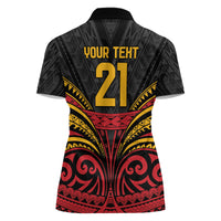 Custom Papua New Guinea Cricket Women Polo Shirt PNG Emblem Mix Polyneisan Pattern