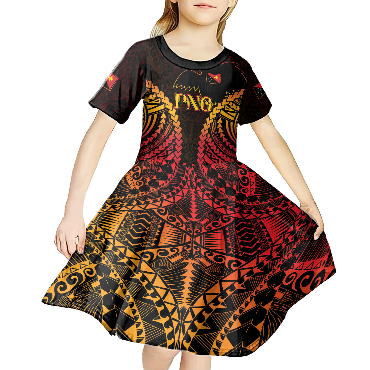 Custom Papua New Guinea Cricket Kid Short Sleeve Dress Go Barramundis LT9 - Polynesian Pride