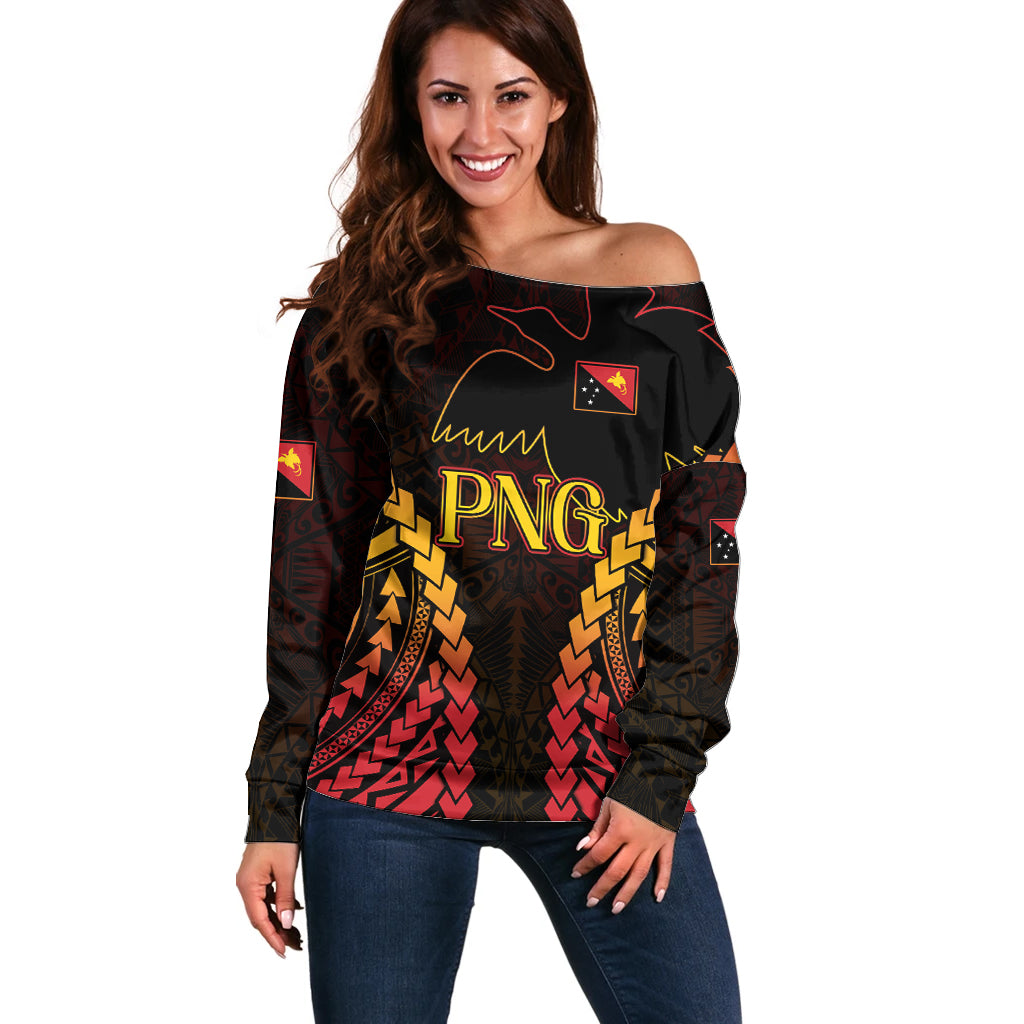 Custom Papua New Guinea Cricket Off Shoulder Sweater Go Barramundis LT9 Women Black - Polynesian Pride