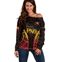 Custom Papua New Guinea Cricket Off Shoulder Sweater Go Barramundis LT9 Women Black - Polynesian Pride