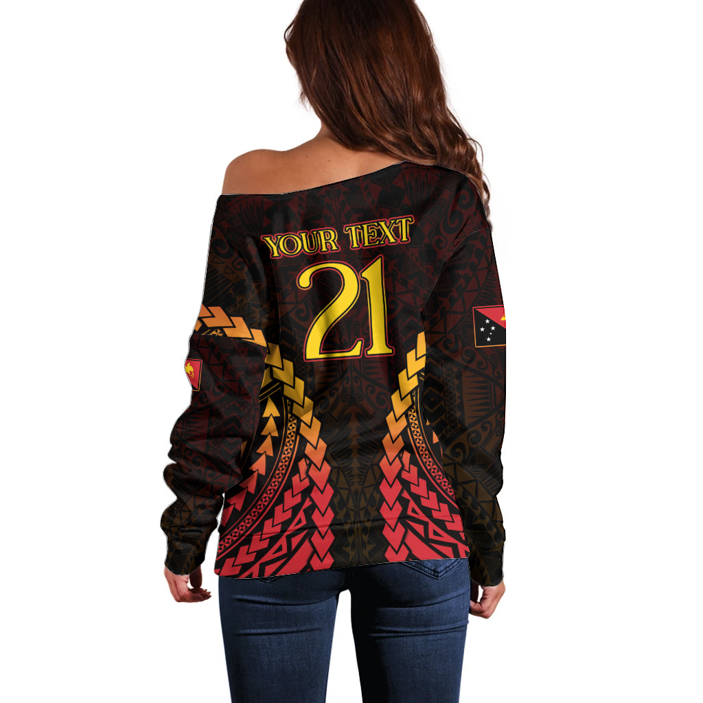 Custom Papua New Guinea Cricket Off Shoulder Sweater Go Barramundis LT9 - Polynesian Pride