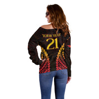 Custom Papua New Guinea Cricket Off Shoulder Sweater Go Barramundis LT9 - Polynesian Pride