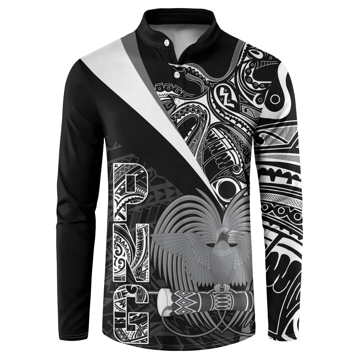Custom Papua New Guinea Cricket Button Sweatshirt Tribal Bird of Paradise Tattoo