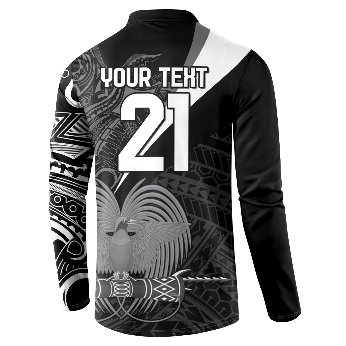 Custom Papua New Guinea Cricket Button Sweatshirt Tribal Bird of Paradise Tattoo