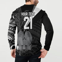 Custom Papua New Guinea Cricket Button Sweatshirt Tribal Bird of Paradise Tattoo