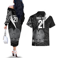 Custom Papua New Guinea Cricket Couples Matching Off The Shoulder Long Sleeve Dress and Hawaiian Shirt Tribal Bird of Paradise Tattoo