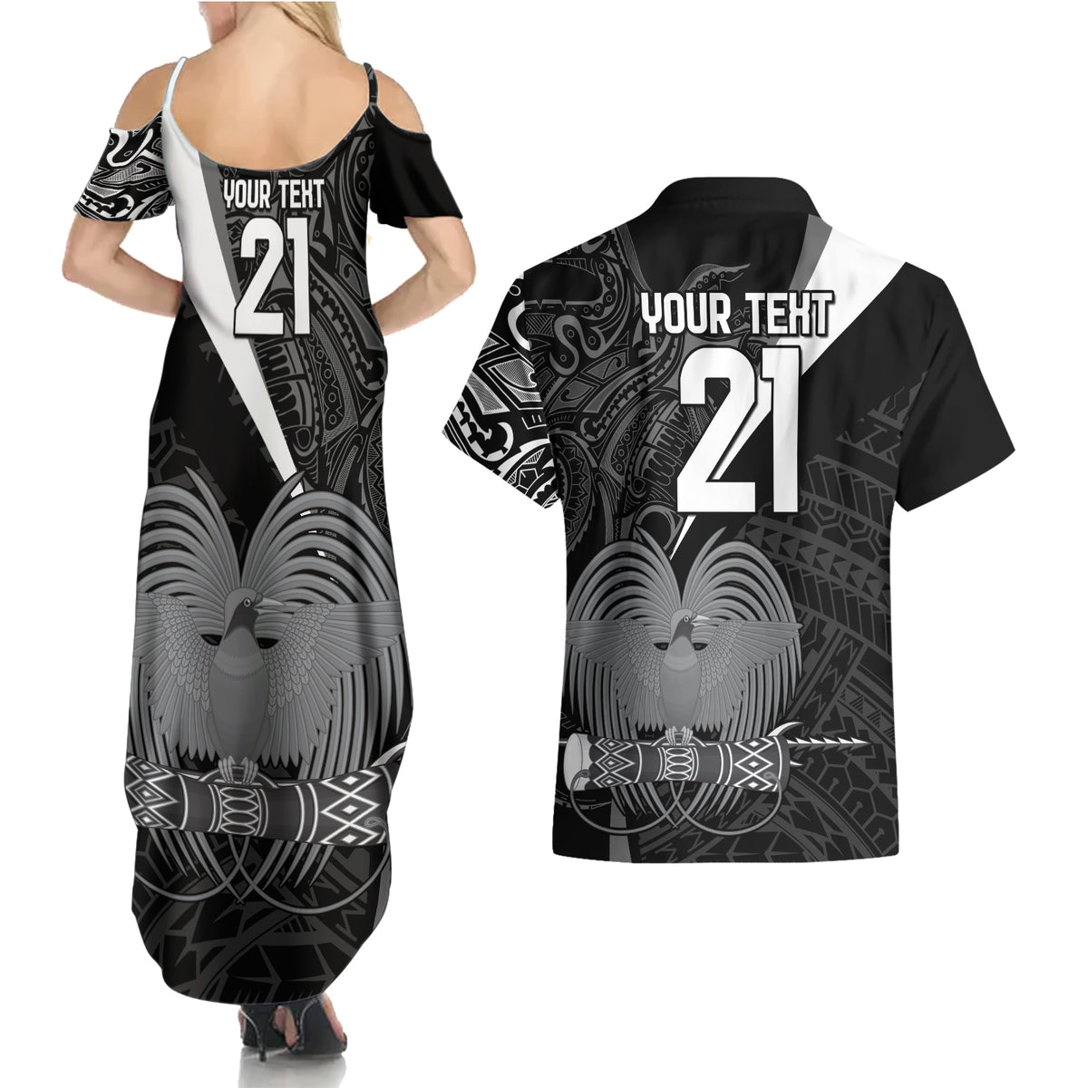 Custom Papua New Guinea Cricket Couples Matching Summer Maxi Dress and Hawaiian Shirt Tribal Bird of Paradise Tattoo
