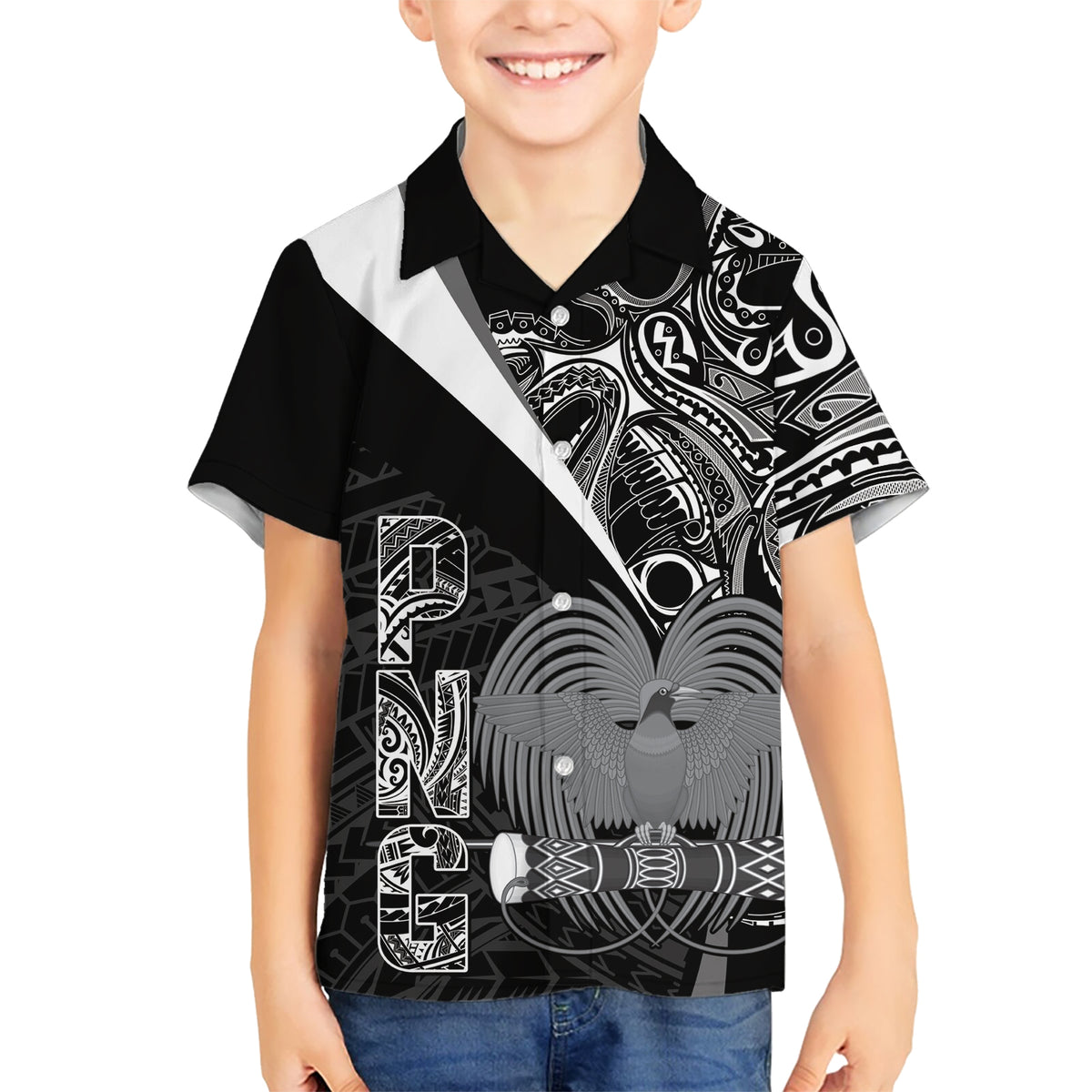 Custom Papua New Guinea Cricket Hawaiian Shirt Tribal Bird of Paradise Tattoo