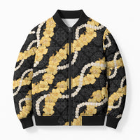 Aloha Melemele Hibiscus Pikake Lei Bomber Puffer Jacket Hawaiian Quilt Pattern