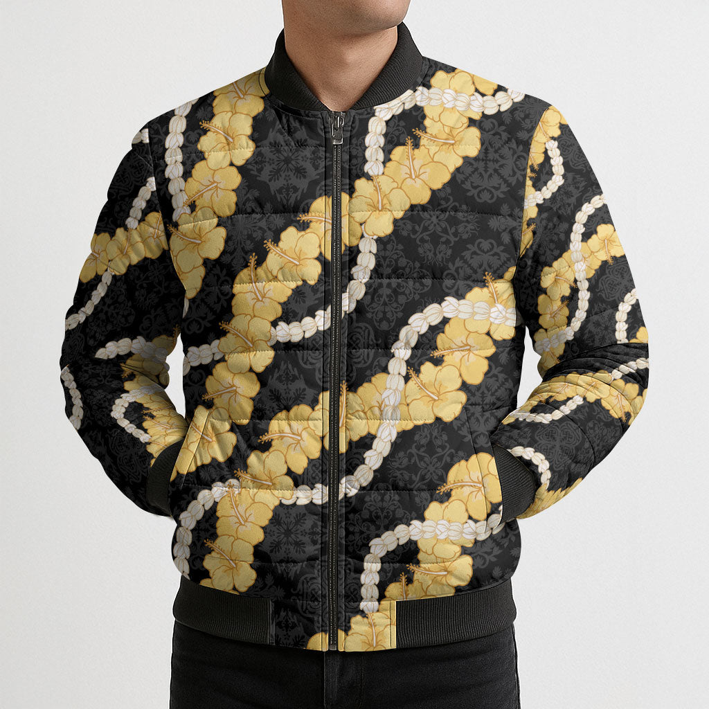 Aloha Melemele Hibiscus Pikake Lei Bomber Puffer Jacket Hawaiian Quilt Pattern