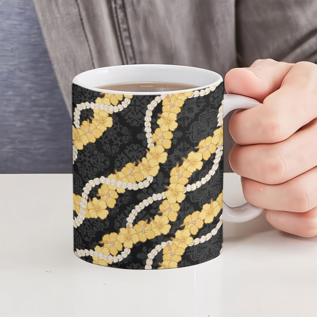 Aloha Melemele Hibiscus Pikake Lei Ceramic Mug Hawaiian Quilt Pattern