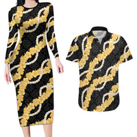 Aloha Melemele Hibiscus Pikake Lei Couples Matching Long Sleeve Bodycon Dress and Hawaiian Shirt Hawaiian Quilt Pattern