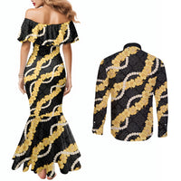 Aloha Melemele Hibiscus Pikake Lei Couples Matching Mermaid Dress and Long Sleeve Button Shirt Hawaiian Quilt Pattern LT9 - Polynesian Pride
