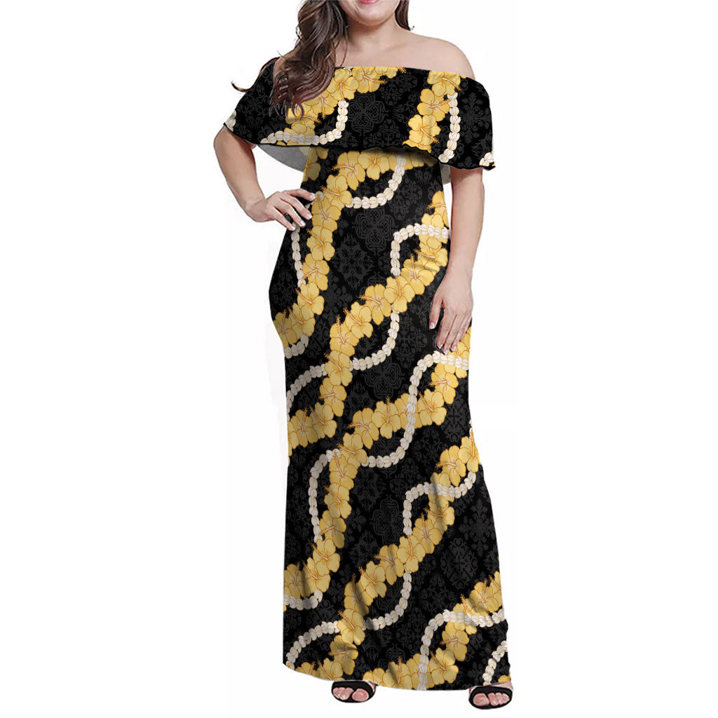 Aloha Melemele Hibiscus Pikake Lei Family Matching Off Shoulder Maxi Dress and Hawaiian Shirt Hawaiian Quilt Pattern