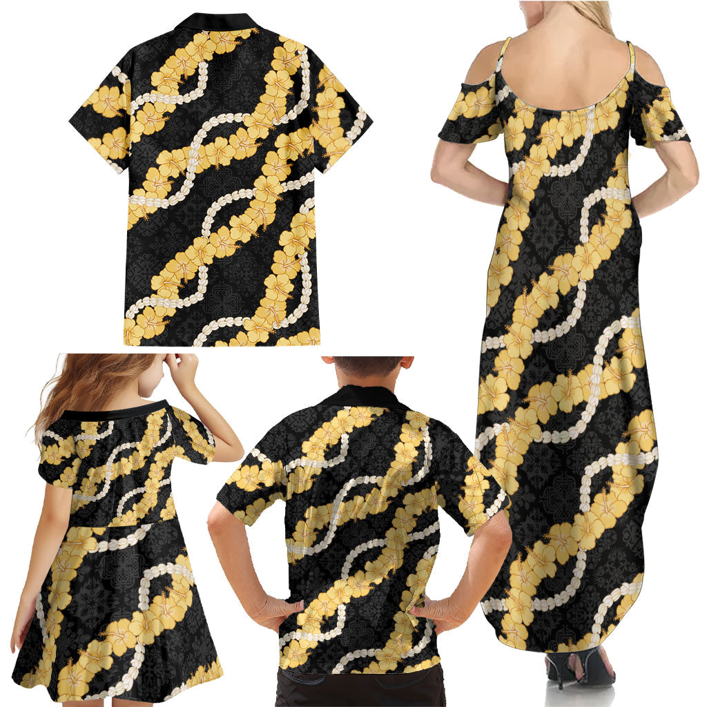 Aloha Melemele Hibiscus Pikake Lei Family Matching Summer Maxi Dress and Hawaiian Shirt Hawaiian Quilt Pattern