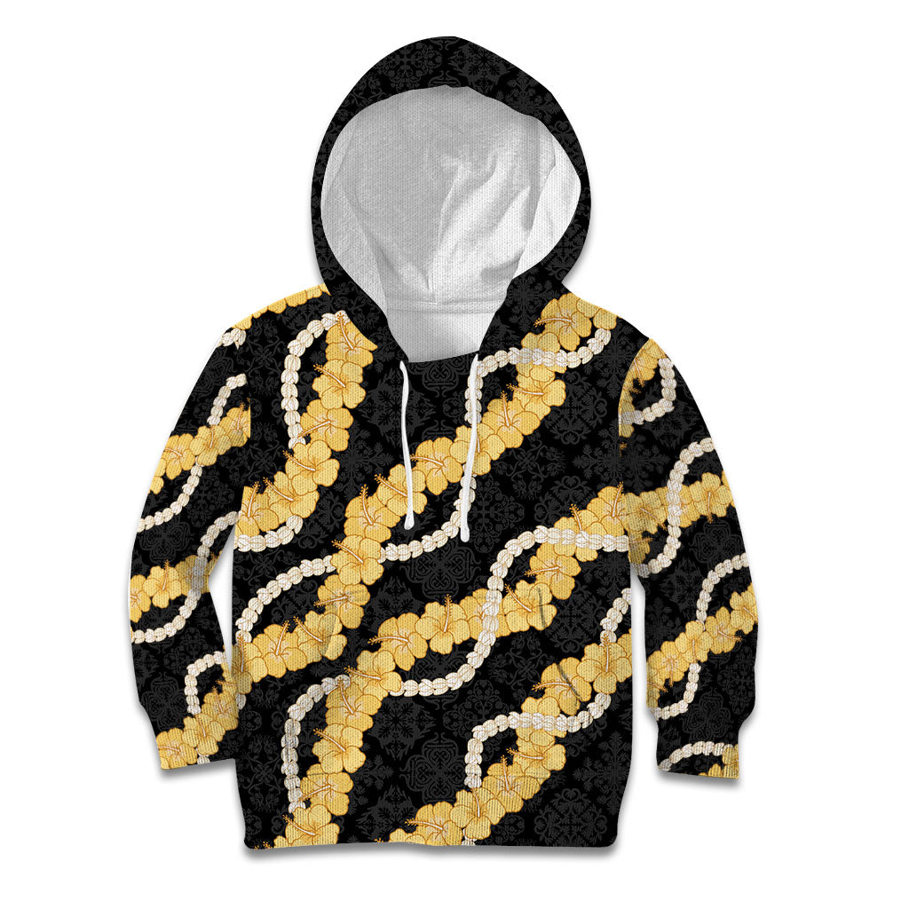 Aloha Melemele Hibiscus Pikake Lei Kid Hoodie Hawaiian Quilt Pattern LT9 Hoodie Black - Polynesian Pride
