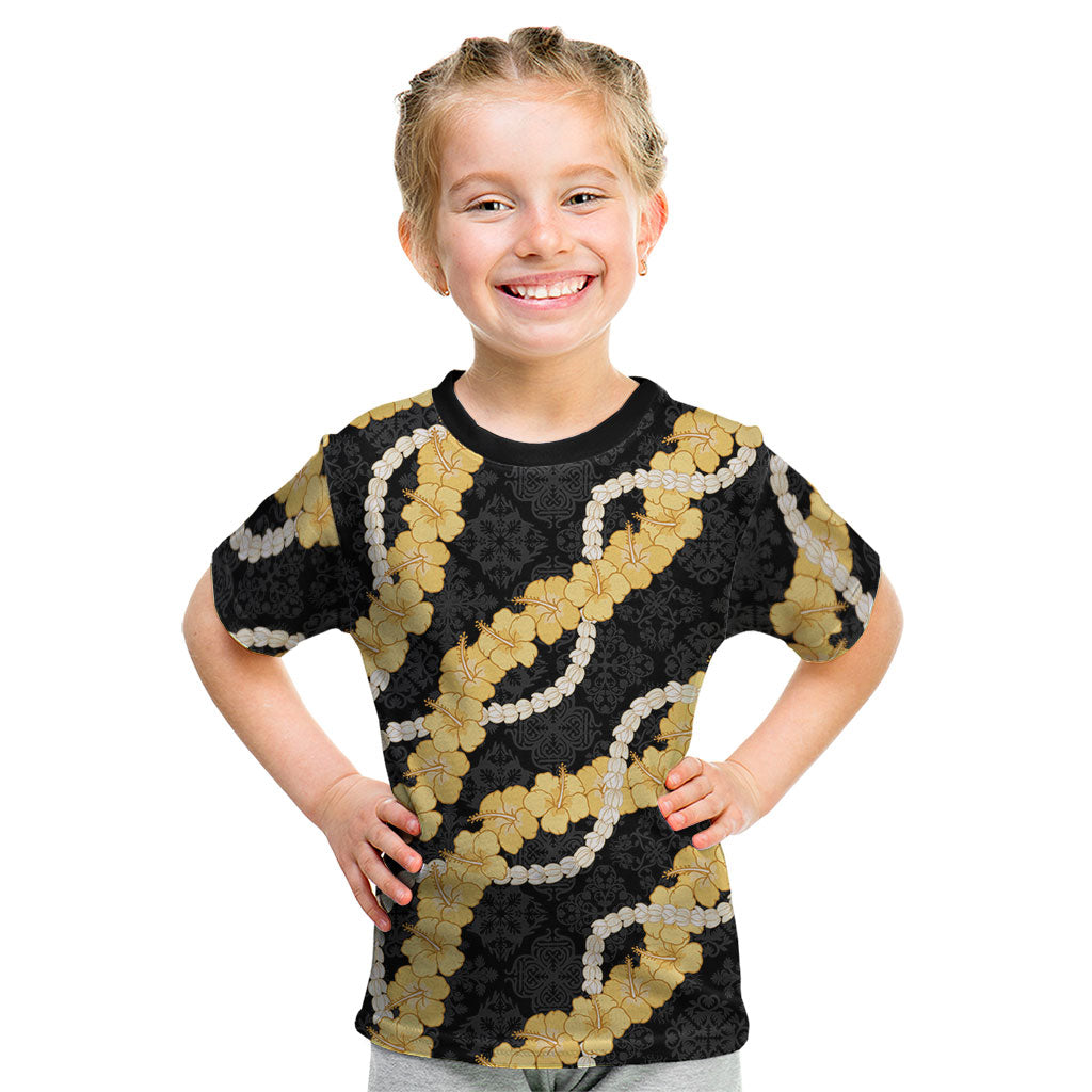 Aloha Melemele Hibiscus Pikake Lei Kid T Shirt Hawaiian Quilt Pattern LT9 Black - Polynesian Pride