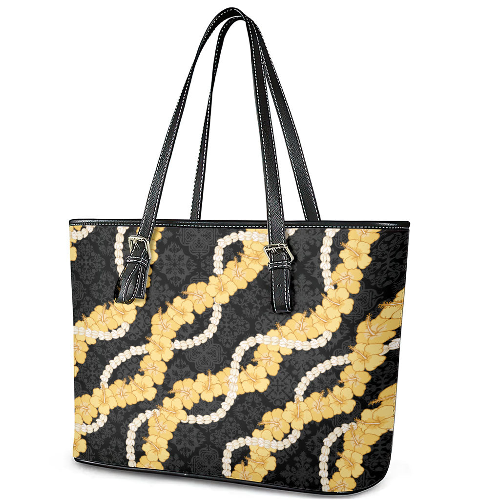 Aloha Melemele Hibiscus Pikake Lei Leather Tote Bag Hawaiian Quilt Pattern