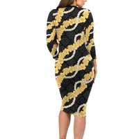 Aloha Melemele Hibiscus Pikake Lei Long Sleeve Bodycon Dress Hawaiian Quilt Pattern