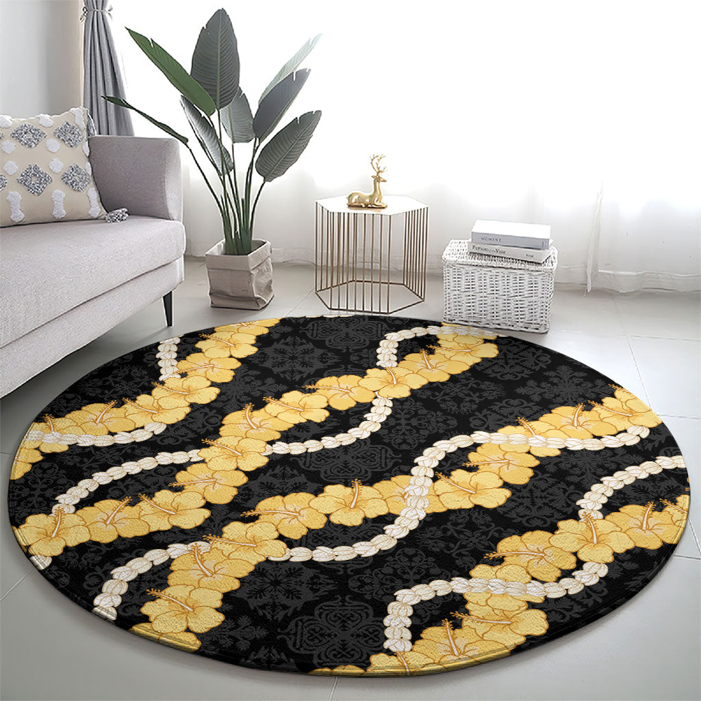 Aloha Melemele Hibiscus Pikake Lei Round Carpet Hawaiian Quilt Pattern