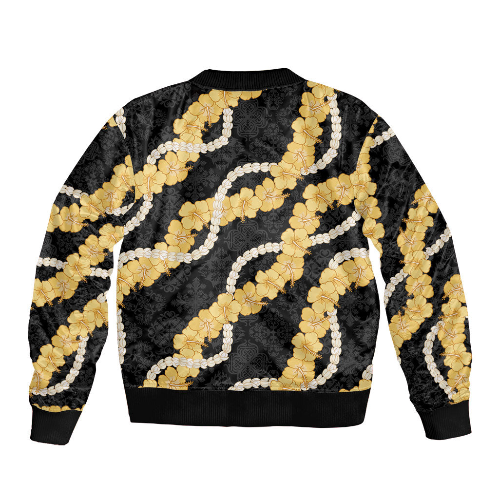 Aloha Melemele Hibiscus Pikake Lei Sleeve Zip Bomber Jacket Hawaiian Quilt Pattern