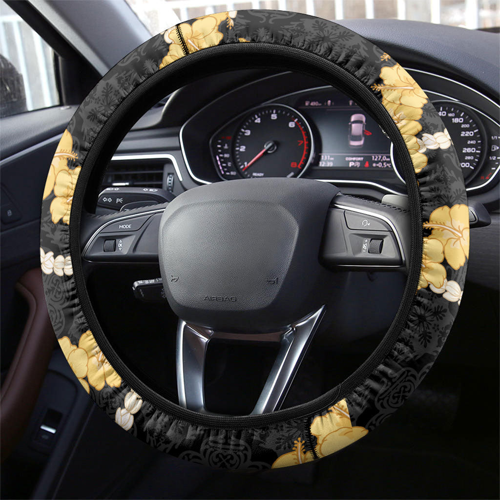 Aloha Melemele Hibiscus Pikake Lei Steering Wheel Cover Hawaiian Quilt Pattern LT9 - Polynesian Pride