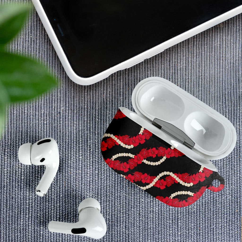 Aloha Ula'ula Hibiscus Pikake Lei AirPods Case Hawaiian Quilt Pattern