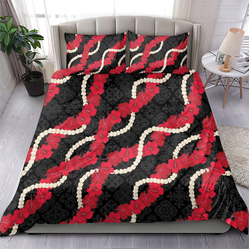 Aloha Ula'ula Hibiscus Pikake Lei Bedding Set Hawaiian Quilt Pattern