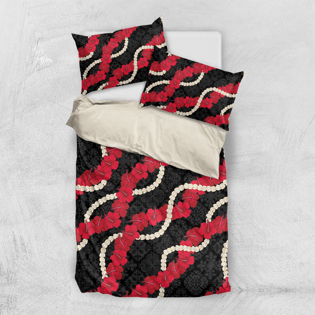 Aloha Ula'ula Hibiscus Pikake Lei Bedding Set Hawaiian Quilt Pattern