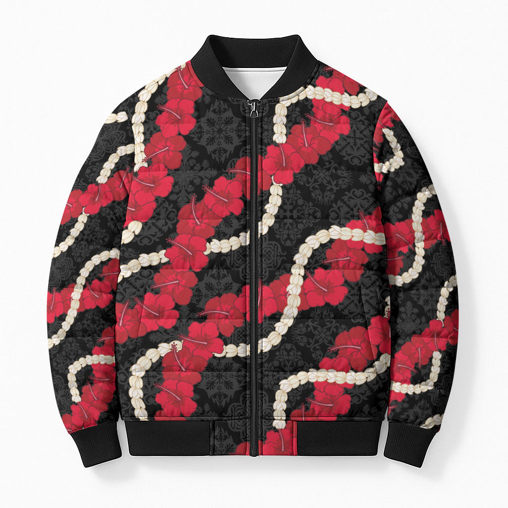 Aloha Ula'ula Hibiscus Pikake Lei Bomber Puffer Jacket Hawaiian Quilt Pattern
